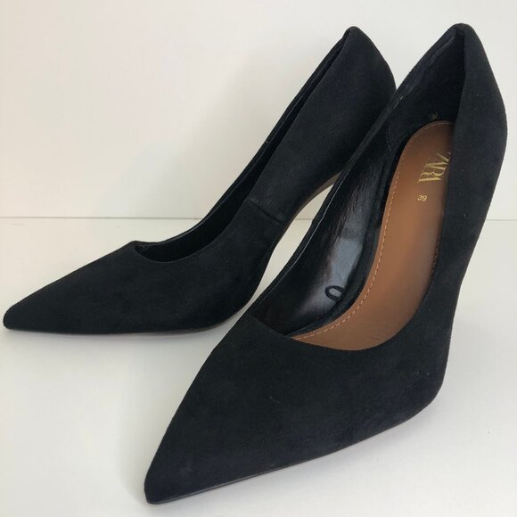 Zara Shoes - Zara Black Faux Suede Tortoise Shell Heels - Size 39 (US 8)